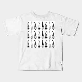 Christmas Gnomes Black On White Kids T-Shirt